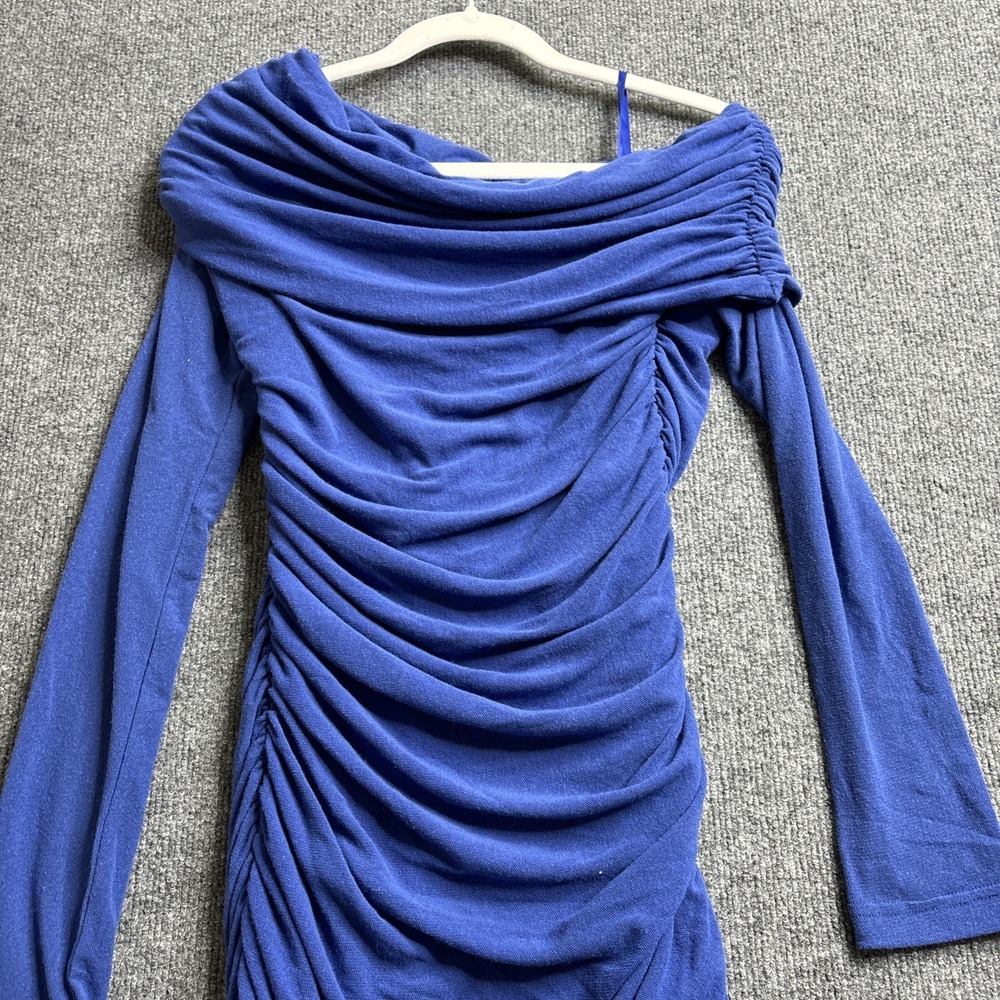 Runaway The Label Candor Mini Dress Size Medium NWT Off the Shoulder Ruched Blue - Picture 12 of 14